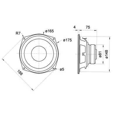 dimensions Grave Hi-Fi 16,6 cm 60W membrane polypropylène