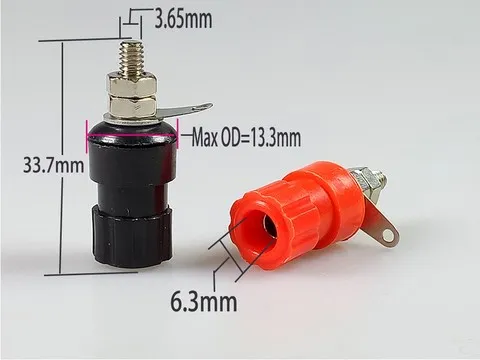 Dimension détaillée des bornes chassis haut-parleur isolées