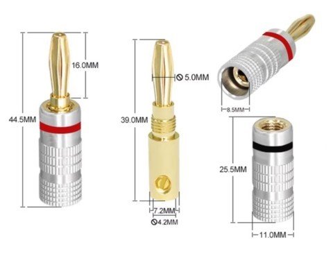 Fiches bananes 4mm HQ plaquée or