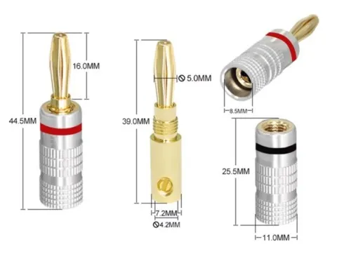 Fiches bananes 4mm HQ plaquée or