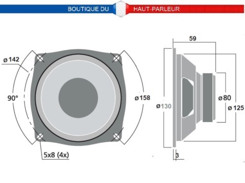 haut-parleur 13 cm grave-medium 50 watts 8 ohms suspension caoutchouc dimensions