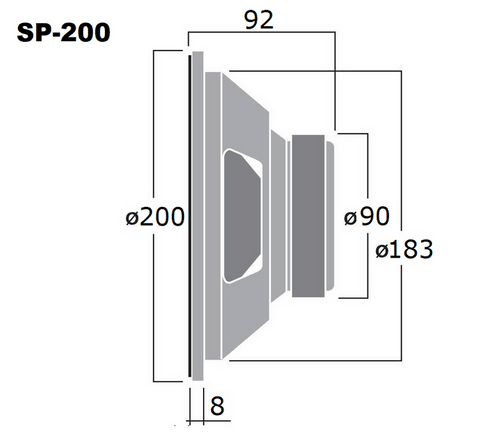 Haut-parleur grave Hi-Fi 20 cm 60 watts 8 ohms membrane papier suspension caoutchouc dimensions