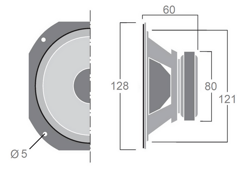 Haut-parleur large bande médium diamètre 12,8 cm  pour enceinte de 60 à 120 W