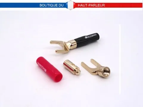 Paire de cosses haut-parleur fourche 4 mm à visser isolées