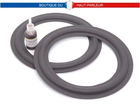 Kit de réparation d'une paire de haut-parleurs AKAI SR-H310, comprenant 2 suspensions en caoutchouc quasi inusable et d'une colle haut-parleur 4035.
